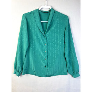 VIntage 70's Blouse The Limited Women 7 /8 Teal Green Button Front Work Feminine